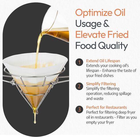 Deep Fryer Oil Filter Cone Holder Stand with 20 Paper Filters | Maple Syrup Filter Stand | Stainless Steel | 10'' Oil Fryer Filter Combo | Fry Oil Filter, Maple Filter, Deep Fryer Filter in Kuwait