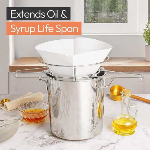 Deep Fryer Oil Filter Cone Holder Stand with 20 Paper Filters | Maple Syrup Filter Stand | Stainless Steel | 10'' Oil Fryer Filter Combo | Fry Oil Filter, Maple Filter, Deep Fryer Filter in Kuwait