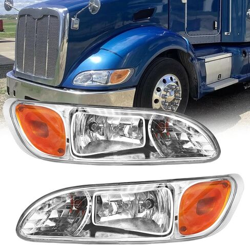 Headlight Assembly Fits for 2005-2016 Peterbilt 325 330 335 337 340 348 382 384 386 387 Headlamp Right Passenger Side Chrome Housing Halogen Headlamps in Saudi Arabia
