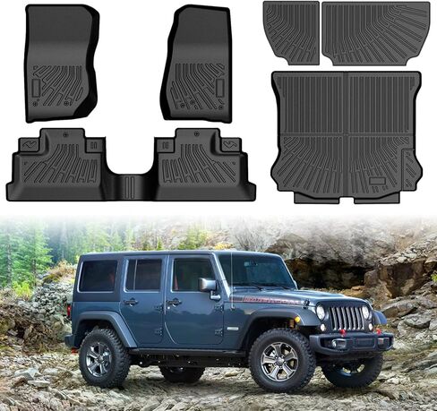 Cartist Floor Mats for Jeep Wrangler JK 4-Door 2007-2018, All Weather Cargo Liner for Wrangler Accessories, Heavy Duty TPE Cargo Mats, Car Accessories in Saudi Arabia