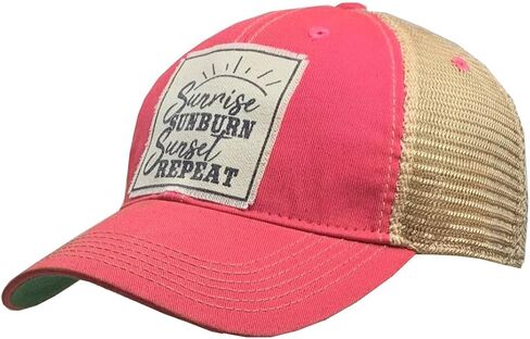 VINTAGE LIFE Sunrise Sunburn Sunset Repeat Distressed Trucker Cap, Hot Pink, Cotton, Polyester, Indoor, Outdoor in Saudi Arabia