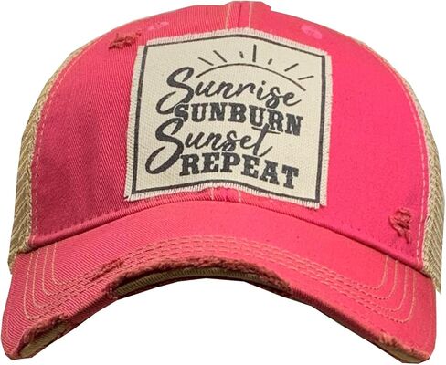 VINTAGE LIFE Sunrise Sunburn Sunset Repeat Distressed Trucker Cap, Hot Pink, Cotton, Polyester, Indoor, Outdoor in Saudi Arabia