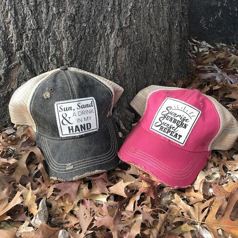 VINTAGE LIFE Sunrise Sunburn Sunset Repeat Distressed Trucker Cap, Hot Pink, Cotton, Polyester, Indoor, Outdoor in Saudi Arabia