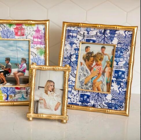 Jaye's Studio Cast Metal Decorative Photo & Picture Frame With Easel Stand, Glass Display, Handmade Bamboo Design, Tarnish Resistant Finish, Gracie Chloe Line, 3 Size Options (Gold, 5x7) in Saudi Arabia