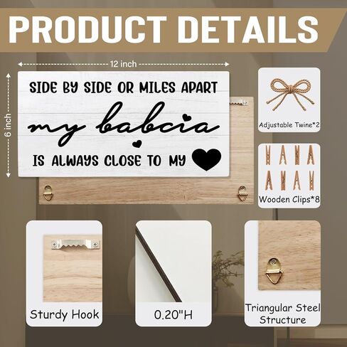Babcia Picture Frame Photo Holder for Wall, Mother's Day Birthday Gifts for Grandma, Long Distance Gifts for Grandma Photo Hanging Display Picture Board for Wall Decor in Kuwait