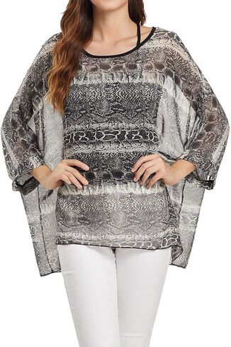 بلوزة Rokou للسيدات من الشيفون الزهري فضفاضة بوهيمية شبه شفافة in Kuwait