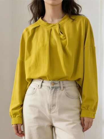 Women's Lime Green Oversized Blouse Crew Neck Long Sleeve Casual Top for Spring Summer in Saudi Arabia
