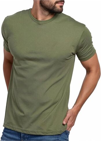 INTO THE AM Men's Logo Basic Tall Tees - Fitted Essential Crewneck Blank T-Shirts Casual Gym Classic Short Sleeve True XLT Fit Fashion Tshirts for Guys (Olive Green, X-Large) in Kuwait