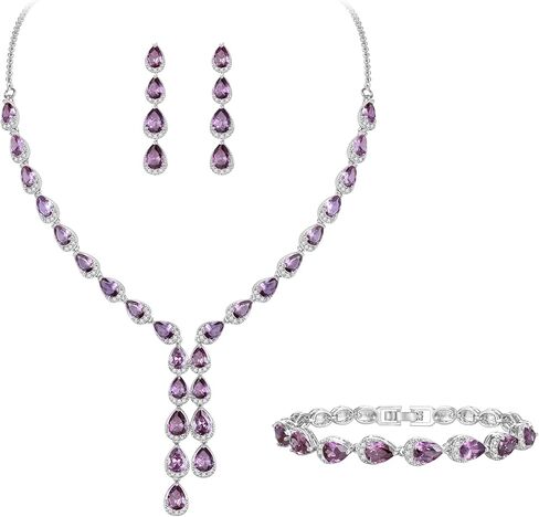 Crysdue Teardrop Wedding Jewelry Set for Brides Bridesmaid, Cubic Zirconia Gorgeous Y Shape Necklace Bracelet Dangle Earrings Set for Wedding Party Prom in Kuwait