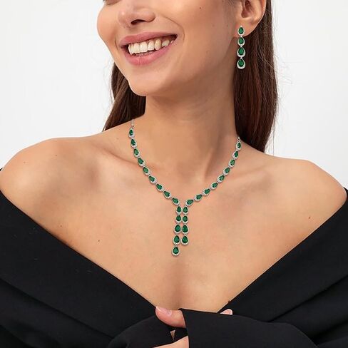 مجموعة مجوهرات الزفاف Crysdue Teardrop للعرائس ووصيفات العروس، مكعب زركونيا رائع على شكل حرف Y وقلادة وسوار متدلي مجموعة من الأقراط لحفلات الزفاف والحفلات الراقصة in Kuwait