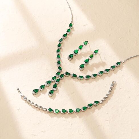 مجموعة مجوهرات الزفاف Crysdue Teardrop للعرائس ووصيفات العروس، مكعب زركونيا رائع على شكل حرف Y وقلادة وسوار متدلي مجموعة من الأقراط لحفلات الزفاف والحفلات الراقصة in Kuwait