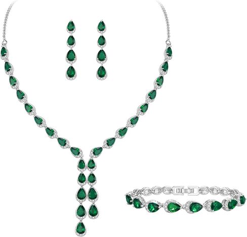 مجموعة مجوهرات الزفاف Crysdue Teardrop للعرائس ووصيفات العروس، مكعب زركونيا رائع على شكل حرف Y وقلادة وسوار متدلي مجموعة من الأقراط لحفلات الزفاف والحفلات الراقصة in Kuwait