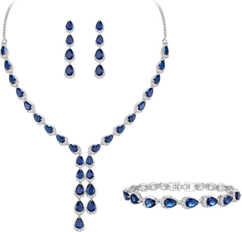 مجموعة مجوهرات الزفاف Crysdue Teardrop للعرائس ووصيفات العروس، مكعب زركونيا رائع على شكل حرف Y وقلادة وسوار متدلي مجموعة من الأقراط لحفلات الزفاف والحفلات الراقصة in Kuwait