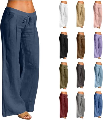 Womens Linen Pants Breathable Elastic Drawstring Low Rise 2026 Spring Beach Vacation Clothes for Women Summer Fashion in Saudi Arabia