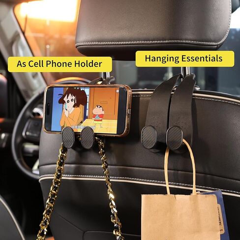 WEIHAO Purse Hook for Car Headrest, Silicone Car Seat Back Storage Hook, Twin Hooks Carbon Fiber Textured Car Headrest Hangers, Bag Holder for Sedan, Trucks, SUVs, Most Vehicles (Black-2PCS) in Kuwait