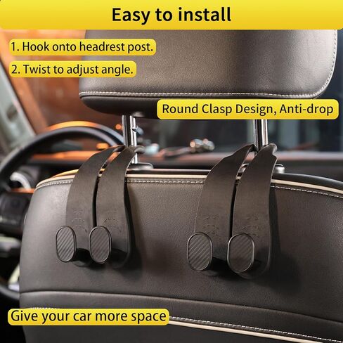 WEIHAO Purse Hook for Car Headrest, Silicone Car Seat Back Storage Hook, Twin Hooks Carbon Fiber Textured Car Headrest Hangers, Bag Holder for Sedan, Trucks, SUVs, Most Vehicles (Black-2PCS) in Kuwait