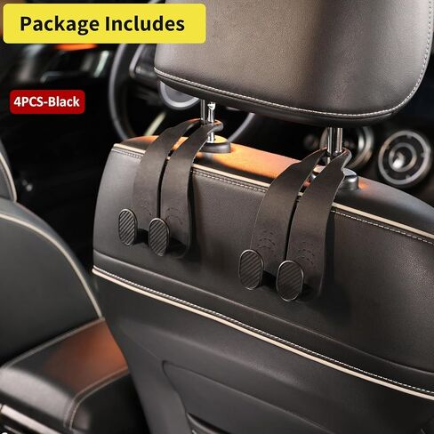 WEIHAO Purse Hook for Car Headrest, Silicone Car Seat Back Storage Hook, Twin Hooks Carbon Fiber Textured Car Headrest Hangers, Bag Holder for Sedan, Trucks, SUVs, Most Vehicles (Black-2PCS) in Kuwait