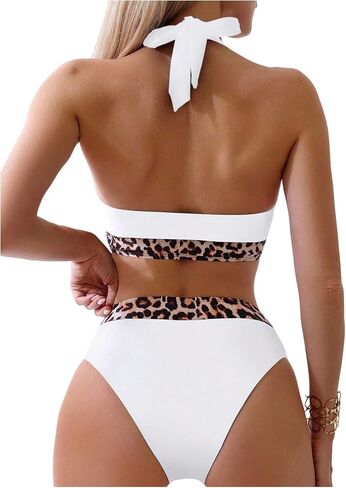 Floerns Women's Bikini Sets Leopard High Waisted Halter Swimsuit Two Piece Bathing Suit in Saudi Arabia