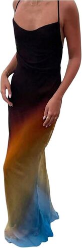 GORGLITTER Women's Ombre Backless Bodycon Maxi Dresses Mesh Sheer Criss Cross Cowl Neck Summer Vacation Beach Sun Dress in Saudi Arabia