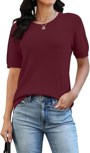 NILOUFO المرأة قصيرة الأكمام البلوزات 2026 الصيف عادية طاقم الرقبة بلوفر مغزول القمم خفيفة الوزن فضفاضة تناسب الأساسية in Kuwait