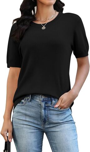 NILOUFO Womens Short Sleeve Sweaters 2026 Summer Casual Crew Neck Knitted Pullover Tops Lightweight Loose Fit Basic in Saudi Arabia