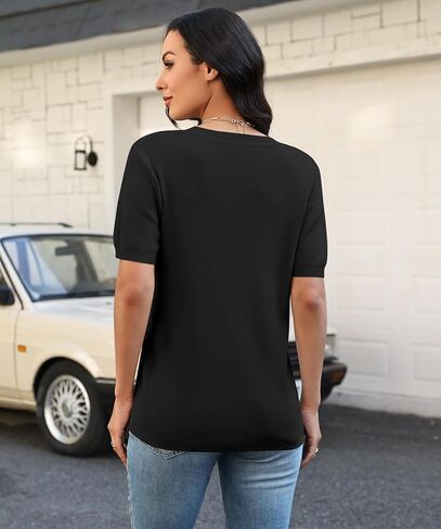 NILOUFO Womens Short Sleeve Sweaters 2026 Summer Casual Crew Neck Knitted Pullover Tops Lightweight Loose Fit Basic in Saudi Arabia