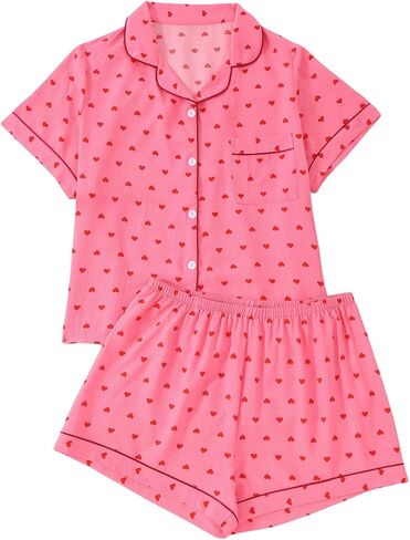 SOLY HUX Women's Plus Size Sleepwear Heart Pjs Button Down Shirt and Shorts Cute Pajama Set in Saudi Arabia