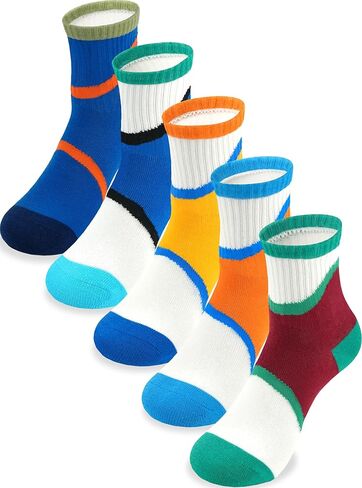 Kids Crew Socks 5 Pack For Boys Athletic Cotton Seamless Toe for 2-4, 4-6,6-8,8-10,10-12,12-14 Years Old Colorful in Saudi Arabia