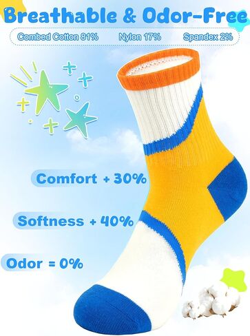Kids Crew Socks 5 Pack For Boys Athletic Cotton Seamless Toe for 2-4, 4-6,6-8,8-10,10-12,12-14 Years Old Colorful in Saudi Arabia
