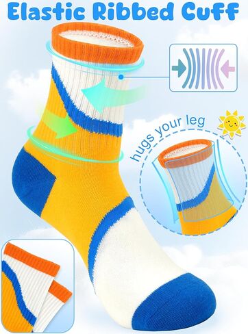 Kids Crew Socks 5 Pack For Boys Athletic Cotton Seamless Toe for 2-4, 4-6,6-8,8-10,10-12,12-14 Years Old Colorful in Saudi Arabia