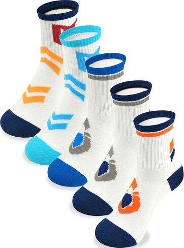 Kids Crew Socks 5 Pack For Boys Athletic Cotton Seamless Toe for 2-4, 4-6,6-8,8-10,10-12,12-14 Years Old Colorful in Saudi Arabia
