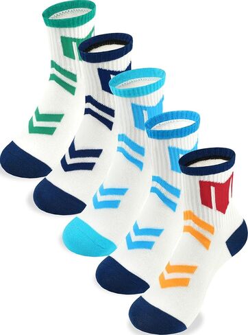 Kids Crew Socks 5 Pack For Boys Athletic Cotton Seamless Toe for 2-4, 4-6,6-8,8-10,10-12,12-14 Years Old Colorful in Saudi Arabia