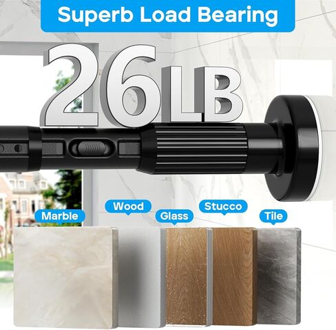 Tension Curtain Rod Black Shower Rod 40-166IN Extra Long Curtain Rods No Drilling Adjustable Tension Rods for Window Shower or Bathroom Outdoor Patio Diameter 1.26In in Kuwait