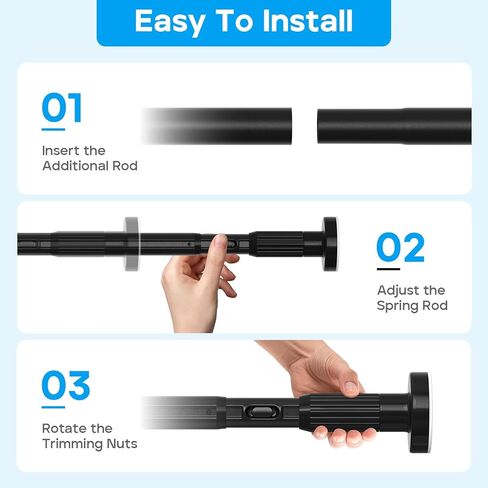 Tension Curtain Rod Black Shower Rod 40-166IN Extra Long Curtain Rods No Drilling Adjustable Tension Rods for Window Shower or Bathroom Outdoor Patio Diameter 1.26In in Kuwait