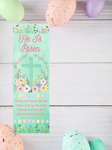 He is Risen Easter Bookmark – Pastel Watercolor Cross with Matthew 28:6 (NIV) | Christian Bible Verse Gift for Easter, Church, & Bible Study (25 Count) in Saudi Arabia