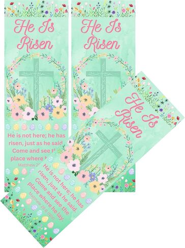 He is Risen Easter Bookmark – Pastel Watercolor Cross with Matthew 28:6 (NIV) | Christian Bible Verse Gift for Easter, Church, & Bible Study (25 Count) in Saudi Arabia