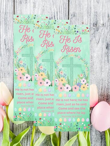 He is Risen Easter Bookmark – Pastel Watercolor Cross with Matthew 28:6 (NIV) | Christian Bible Verse Gift for Easter, Church, & Bible Study (25 Count) in Saudi Arabia