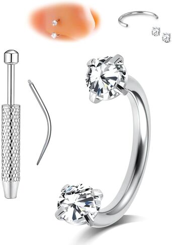 Moissanite Horseshoe Nose Rings for Women 20G G23 Titanium Nose Ring Hoops Internal Thread Septum Nose Piercing Jewelry Hypoallergenic Screw Studs Double Lab Created Diamond Certified 3MM D VVS1 with Tool Pink/White/AB Color in Saudi Arabia