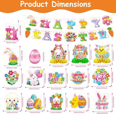 48-Piece Easter Decor Set - including Easter eggs, bunnies, and hanging spiral ornaments, perfect for home, school, classroom, and Easter party decorations in Saudi Arabia