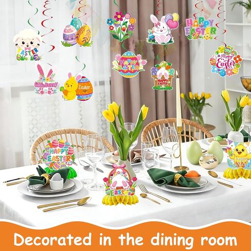 48-Piece Easter Decor Set - including Easter eggs, bunnies, and hanging spiral ornaments, perfect for home, school, classroom, and Easter party decorations in Saudi Arabia