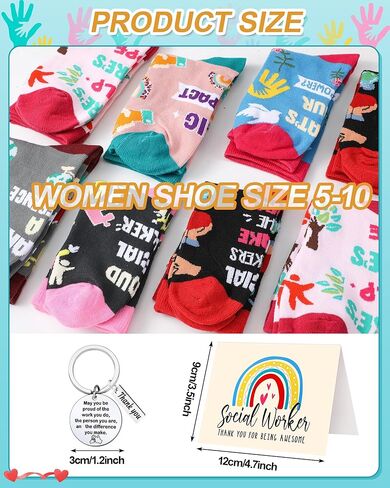 36 Pcs Social Worker Appreciation Gifts Sets Bulk Include Novelty Crew Socks Keychains with Thank You Cards for National Social Work Month Supplies in Saudi Arabia