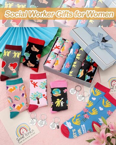 36 Pcs Social Worker Appreciation Gifts Sets Bulk Include Novelty Crew Socks Keychains with Thank You Cards for National Social Work Month Supplies in Saudi Arabia