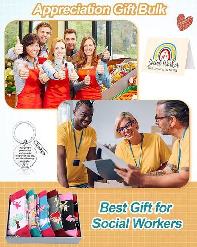 36 Pcs Social Worker Appreciation Gifts Sets Bulk Include Novelty Crew Socks Keychains with Thank You Cards for National Social Work Month Supplies in Saudi Arabia