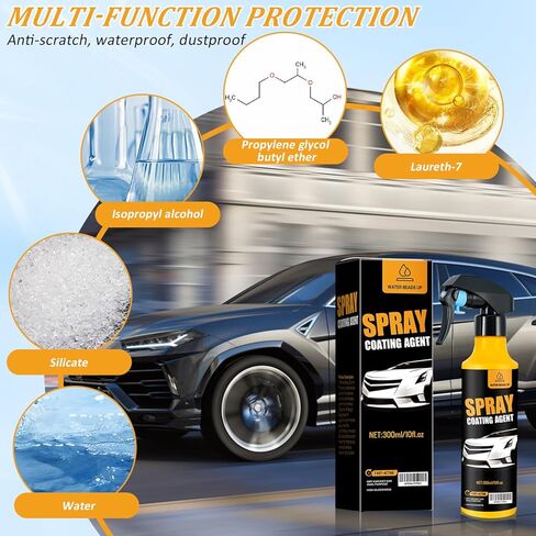 طقم رش طلاء نانو للسيارة 300 مل، طلاء سيراميك نانو كاره للماء، حماية الطلاء التلقائي، طلاء سيراميك للسيارات يشمل قطعة قماش من الألياف الدقيقة (1 قطعة * 300 مل + 1 * إسفنجة + 1 * قطعة قماش) in Kuwait