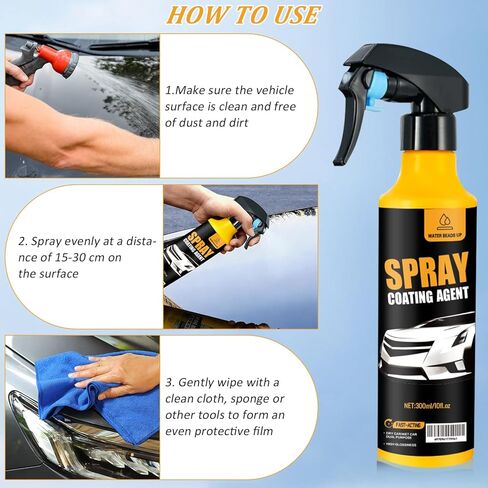طقم رش طلاء نانو للسيارة 300 مل، طلاء سيراميك نانو كاره للماء، حماية الطلاء التلقائي، طلاء سيراميك للسيارات يشمل قطعة قماش من الألياف الدقيقة (1 قطعة * 300 مل + 1 * إسفنجة + 1 * قطعة قماش) in Kuwait
