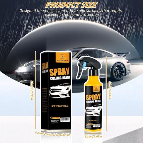 طقم رش طلاء نانو للسيارة 300 مل، طلاء سيراميك نانو كاره للماء، حماية الطلاء التلقائي، طلاء سيراميك للسيارات يشمل قطعة قماش من الألياف الدقيقة (1 قطعة * 300 مل + 1 * إسفنجة + 1 * قطعة قماش) in Kuwait