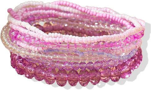 Bohemian Multilayer Stackable Seed Beaded Bracelets for Women,Colorful Crystal Beads Strand Bangle Bracelet,BFF Wristbands BraceletSummer Beach Hawaii Jewelry in Saudi Arabia