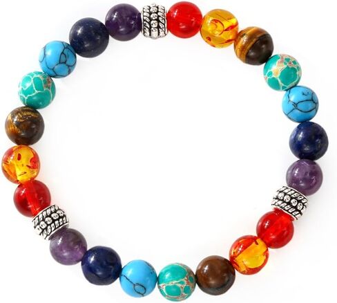 7 Chakra Reiki Healing Beaded Bracelet Stack Natural Stone Beads Bracelet for Anxiety Relief Spiritual Energy Yoga Stackable Jewelry for Women Men Meditation Relax Friendship Gift in Kuwait