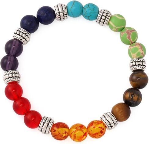 7 Chakra Reiki Healing Beaded Bracelet Stack Natural Stone Beads Bracelet for Anxiety Relief Spiritual Energy Yoga Stackable Jewelry for Women Men Meditation Relax Friendship Gift in Saudi Arabia