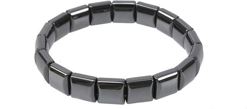 سوار Hemys Hematite، أساور مرنة قابلة للتعديل من الحجر الطبيعي، سوار من أحجار الهيماتيت الأسود، للرجال والنساء، مجوهرات معصم أنيقة، شكل مربع (قطعة واحدة) in Kuwait
